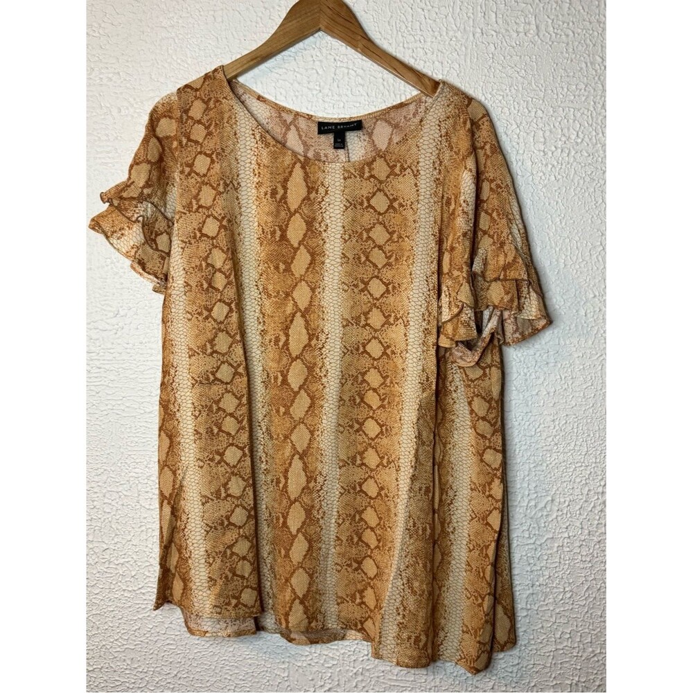 Lane Bryant Tan Snake-Print Ruffle Sleeve Top